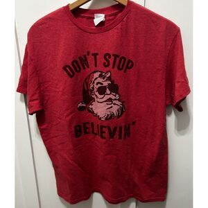 Don't Stop Believing In‎ Santa Claus Red Christmas T-shirt Unisex Large